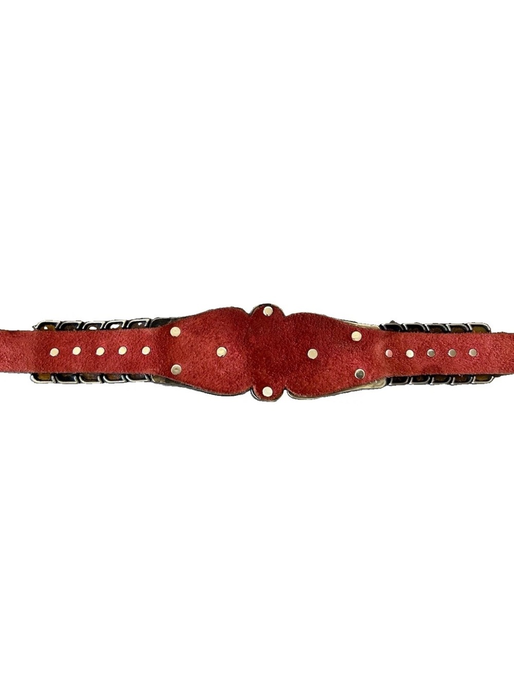 Vintage Red Leather Concho Belt Turquoise Silver Tone Western Boho 36.5” S/M - Picture 8 of 16